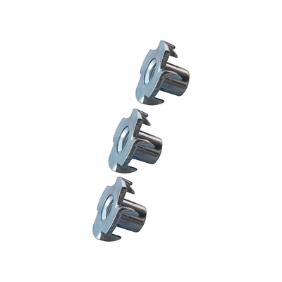 Wood Furniture M6 Four Claw Iron Plated T Nuts Environmental Protection Blue Zinc